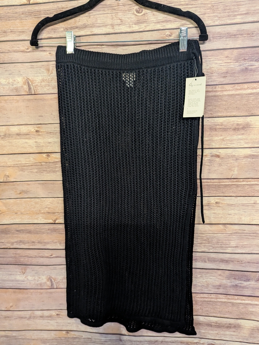 A New Day Black Crochet Knit Midi Skirt Women’s XS NWT Drawstring Cover Up Swim